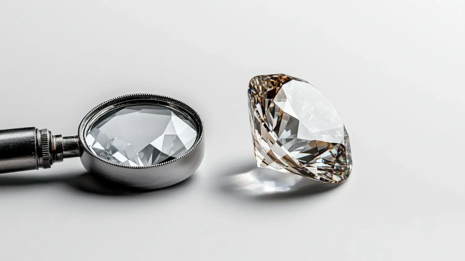 Rol Pırlanta 4C standardında değerlendirilen yuvarlak brilliant kesim pırlantanın gemmolojik lup ile cut, color, clarity ve carat incelemesi